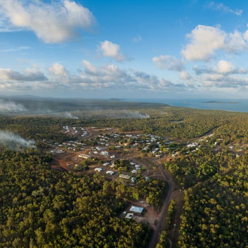An aerial photo of the Lockhart River community.